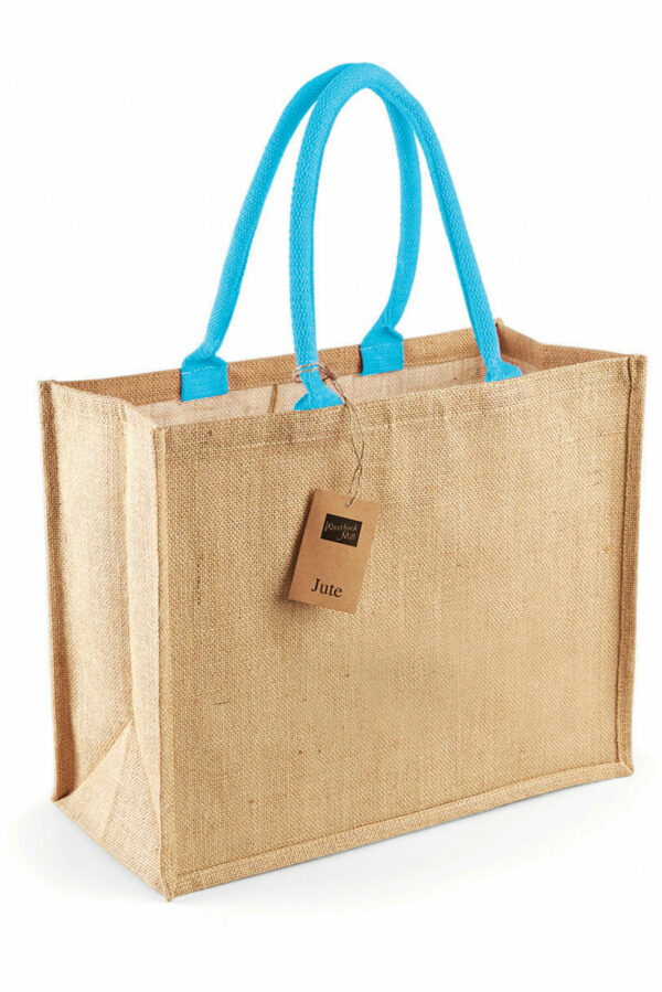 W407 - Shopper classica in juta NATURAL SURF BLUE